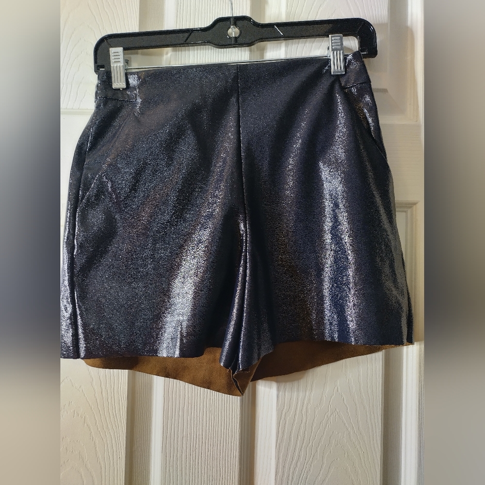 Zara Basic Faux Leather Metallic Black Shorts